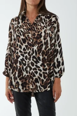 Animal Print Asymmetric Hem Blouse