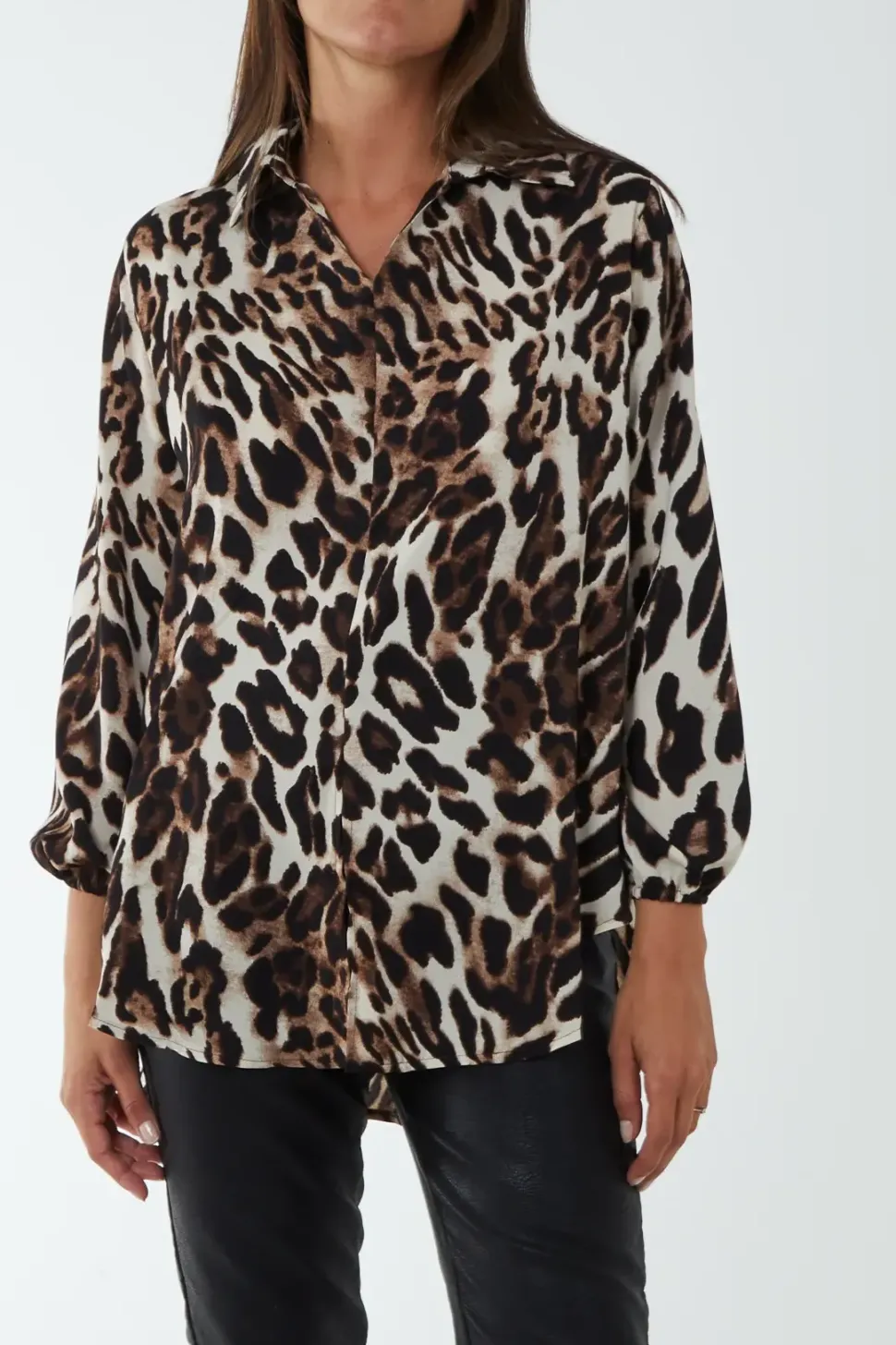 Animal Print Asymmetric Hem Blouse