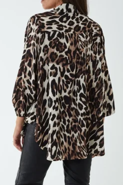 Animal Print Asymmetric Hem Blouse
