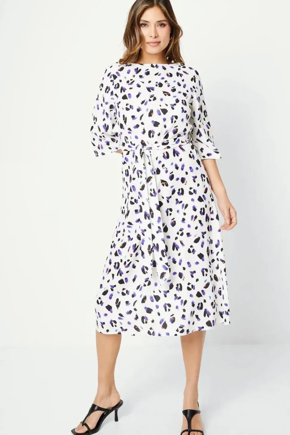 Animal Print Belted Midi Dress