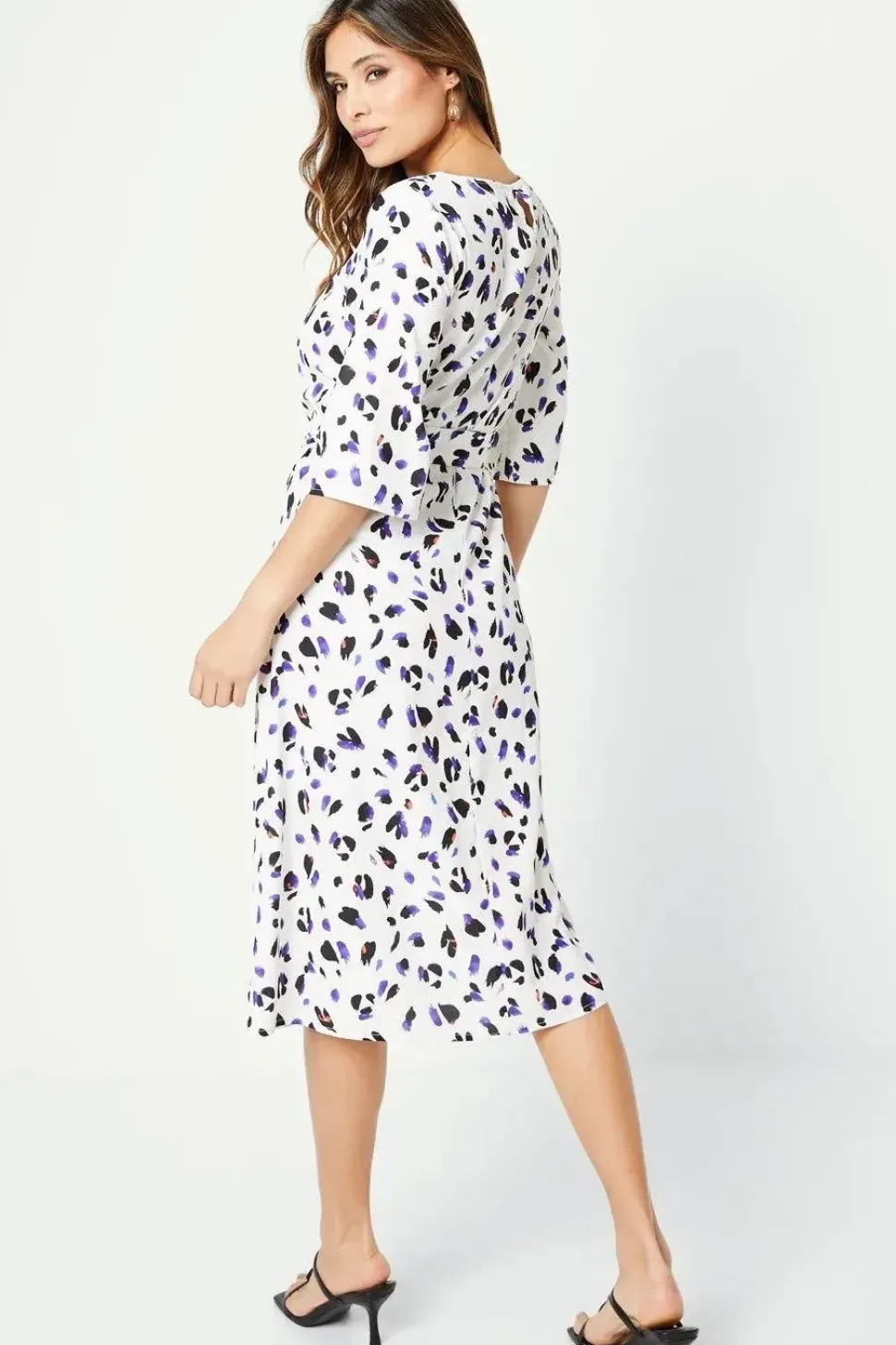 Animal Print Belted Midi Dress