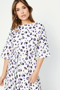 Animal Print Belted Midi Dress