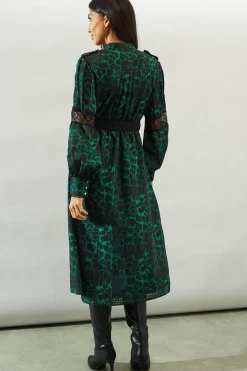 Animal Print Belted Shirt Midi Dress