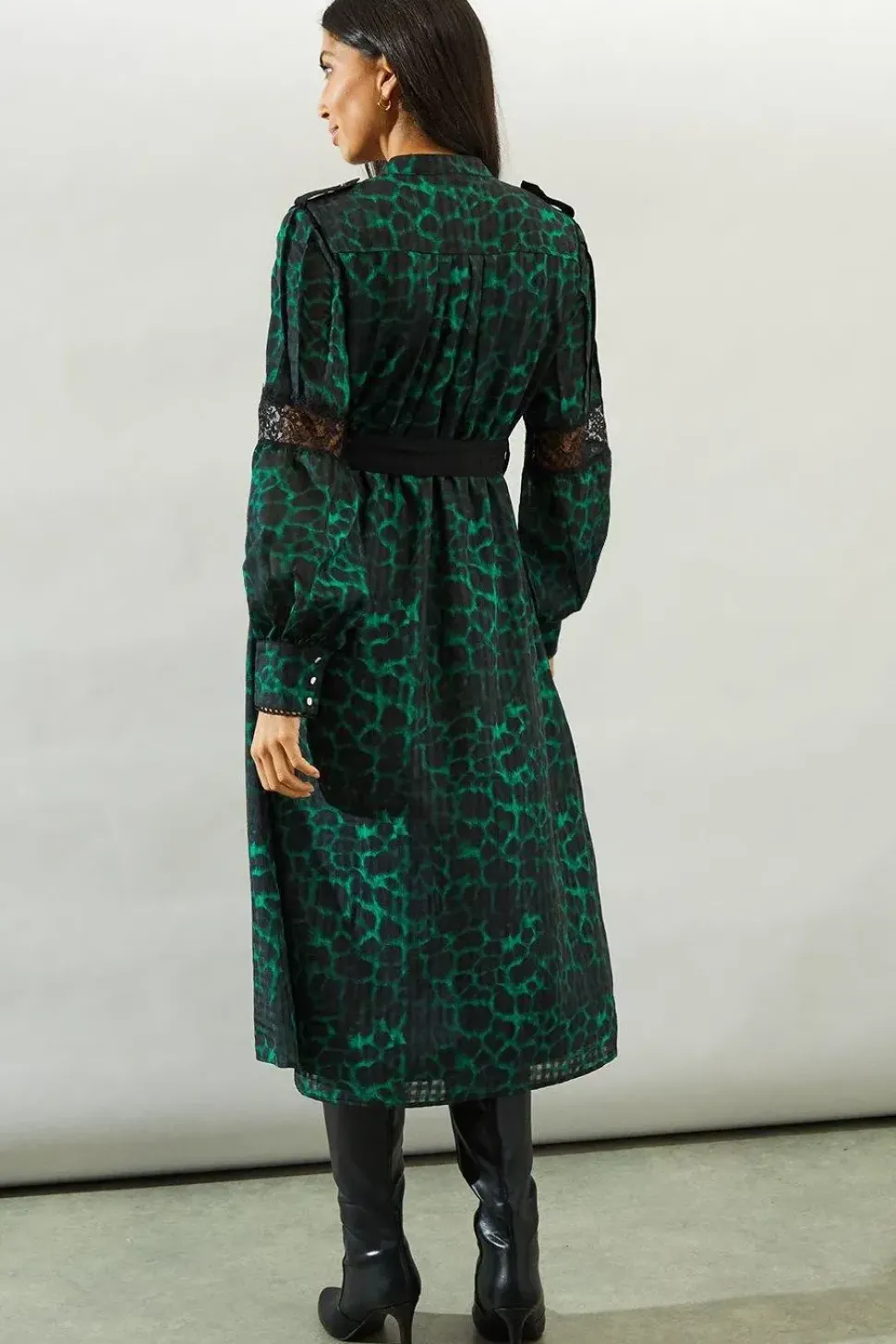 Animal Print Belted Shirt Midi Dress