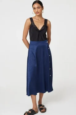 Animal Print Button Detail Midi Skirt