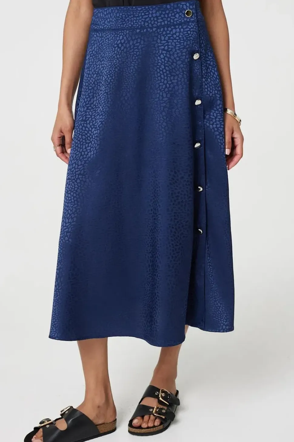 Animal Print Button Detail Midi Skirt