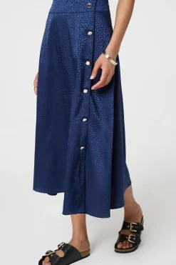 Animal Print Button Detail Midi Skirt