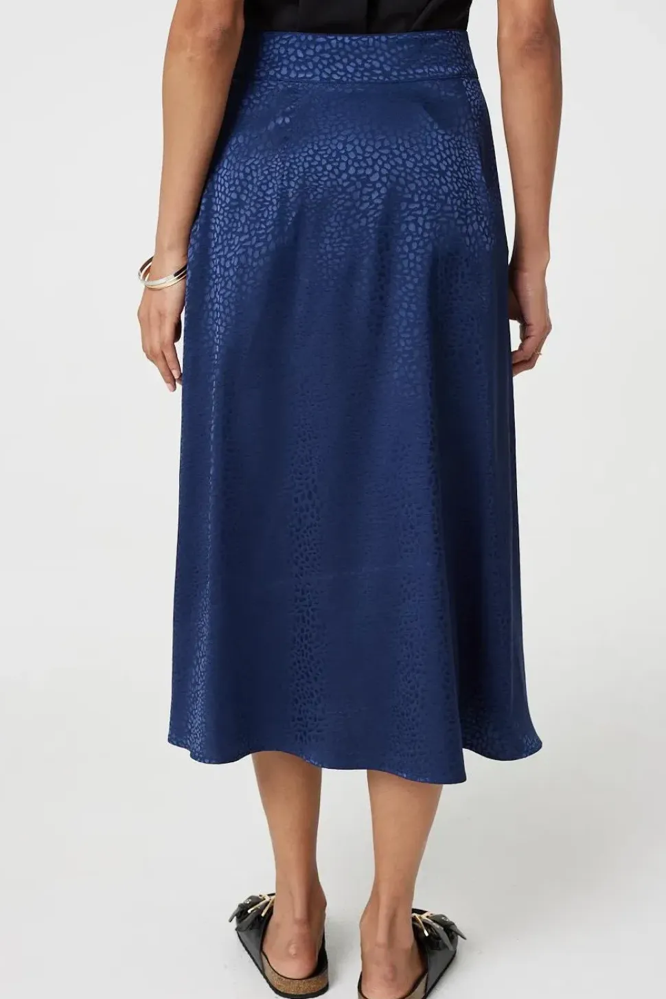 Animal Print Button Detail Midi Skirt