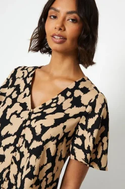 Animal Print Button Front Blouse