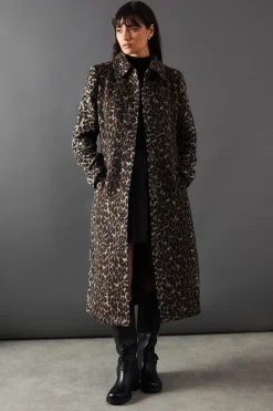 Animal Print Button Through Tailored Coat