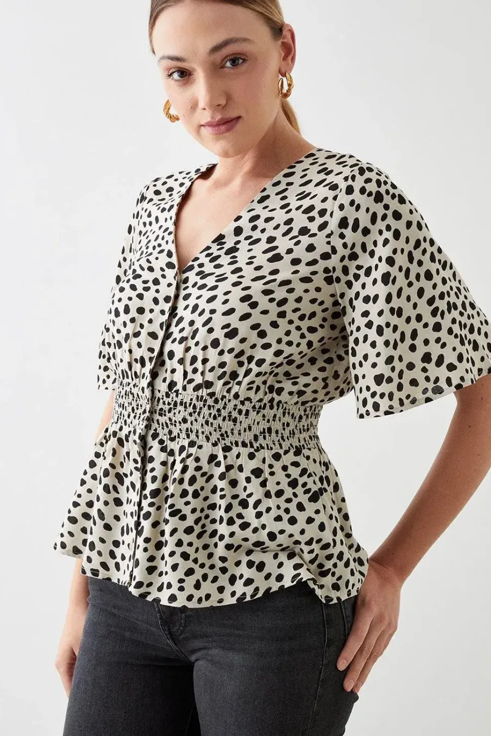 Animal Print Button Through Tea Blouse