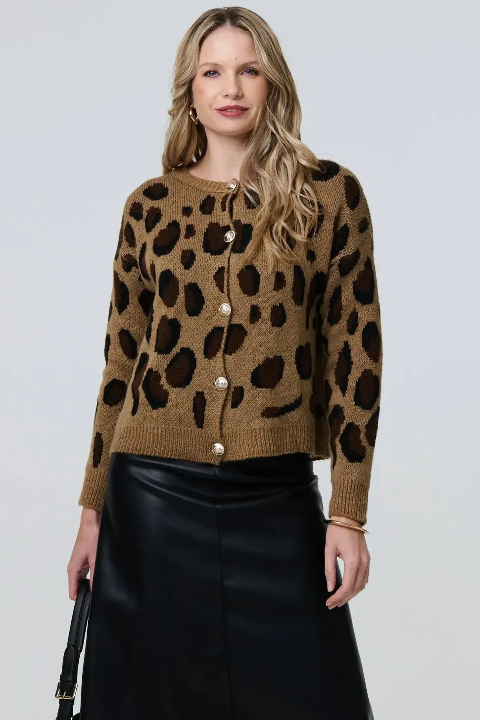 Animal Print Button-Up Boxy Cardigan
