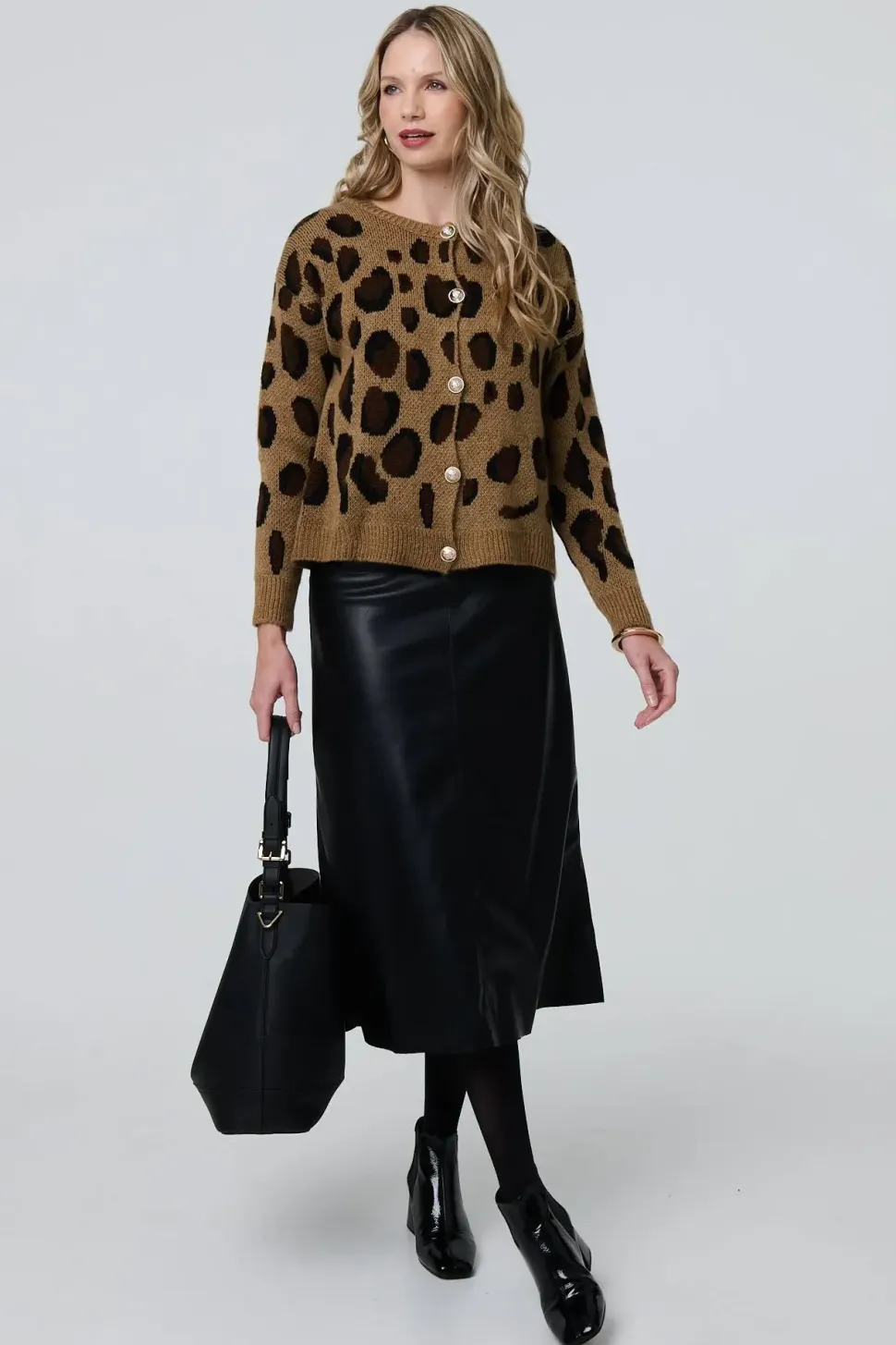 Animal Print Button-Up Boxy Cardigan
