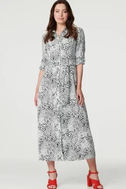 Animal Print Collared Shirt Dress