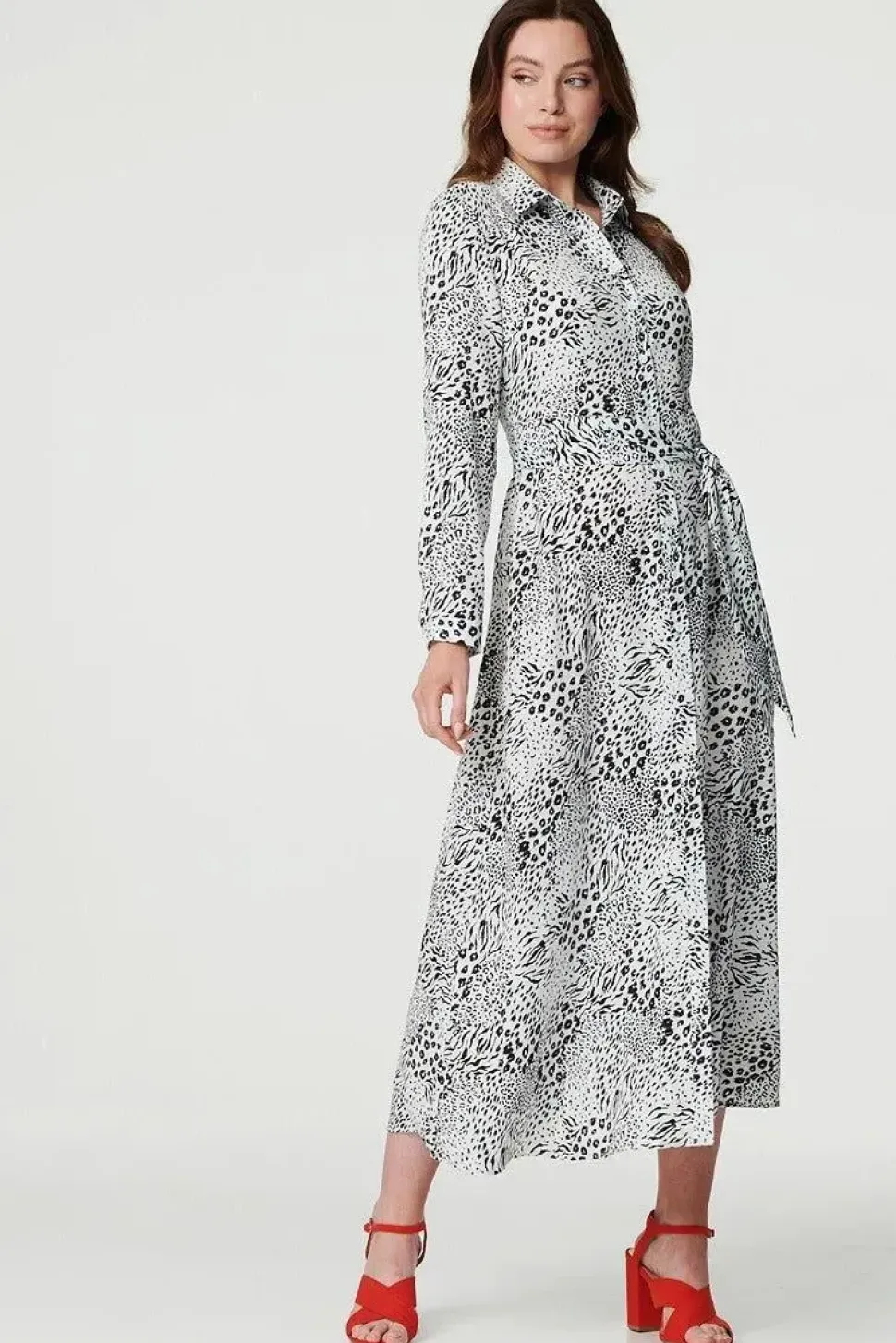 Animal Print Collared Shirt Dress