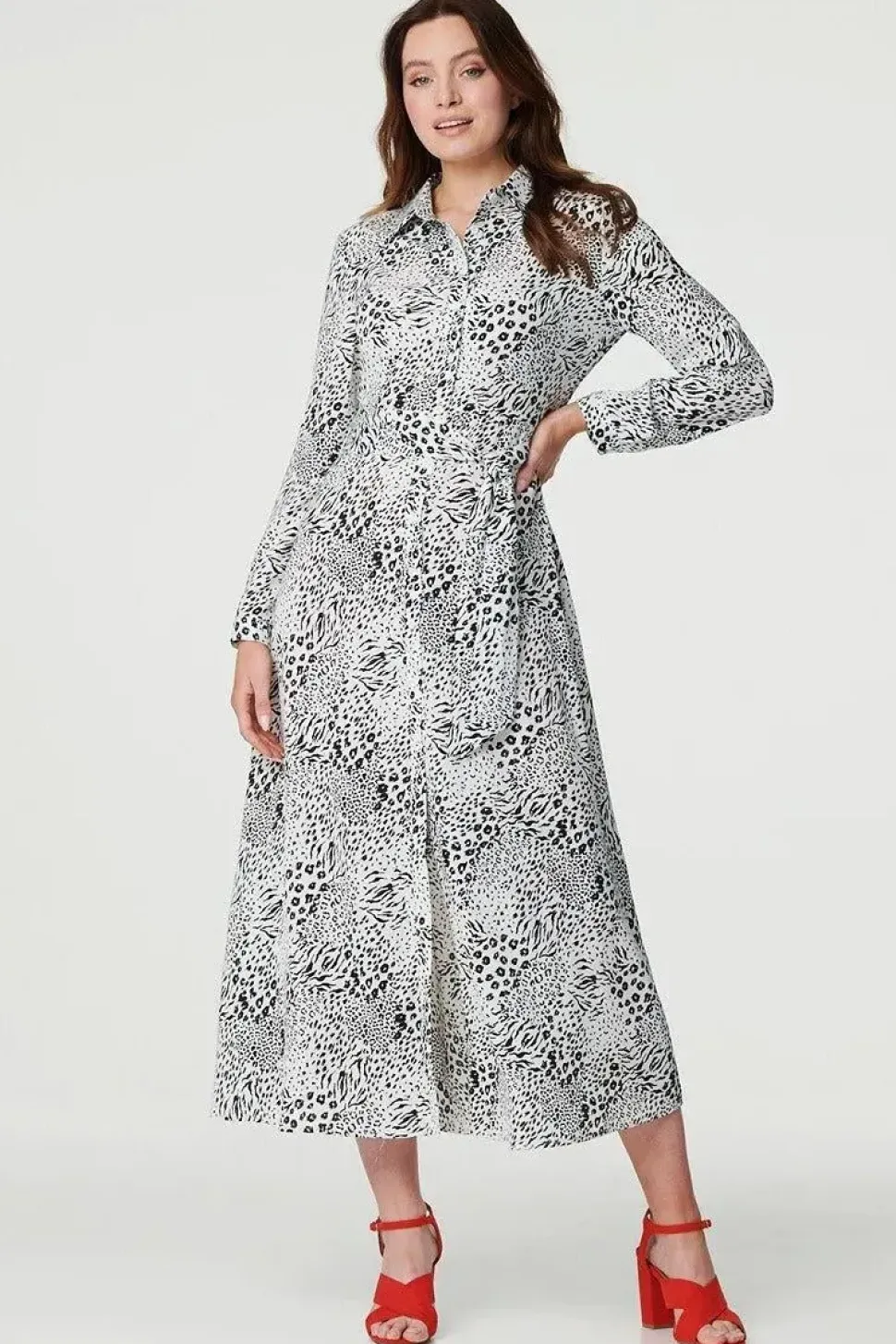 Animal Print Collared Shirt Dress