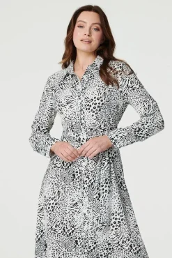 Animal Print Collared Shirt Dress