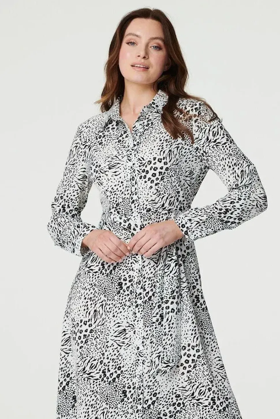 Animal Print Collared Shirt Dress