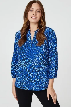 Animal Print Collarless Shirt Top
