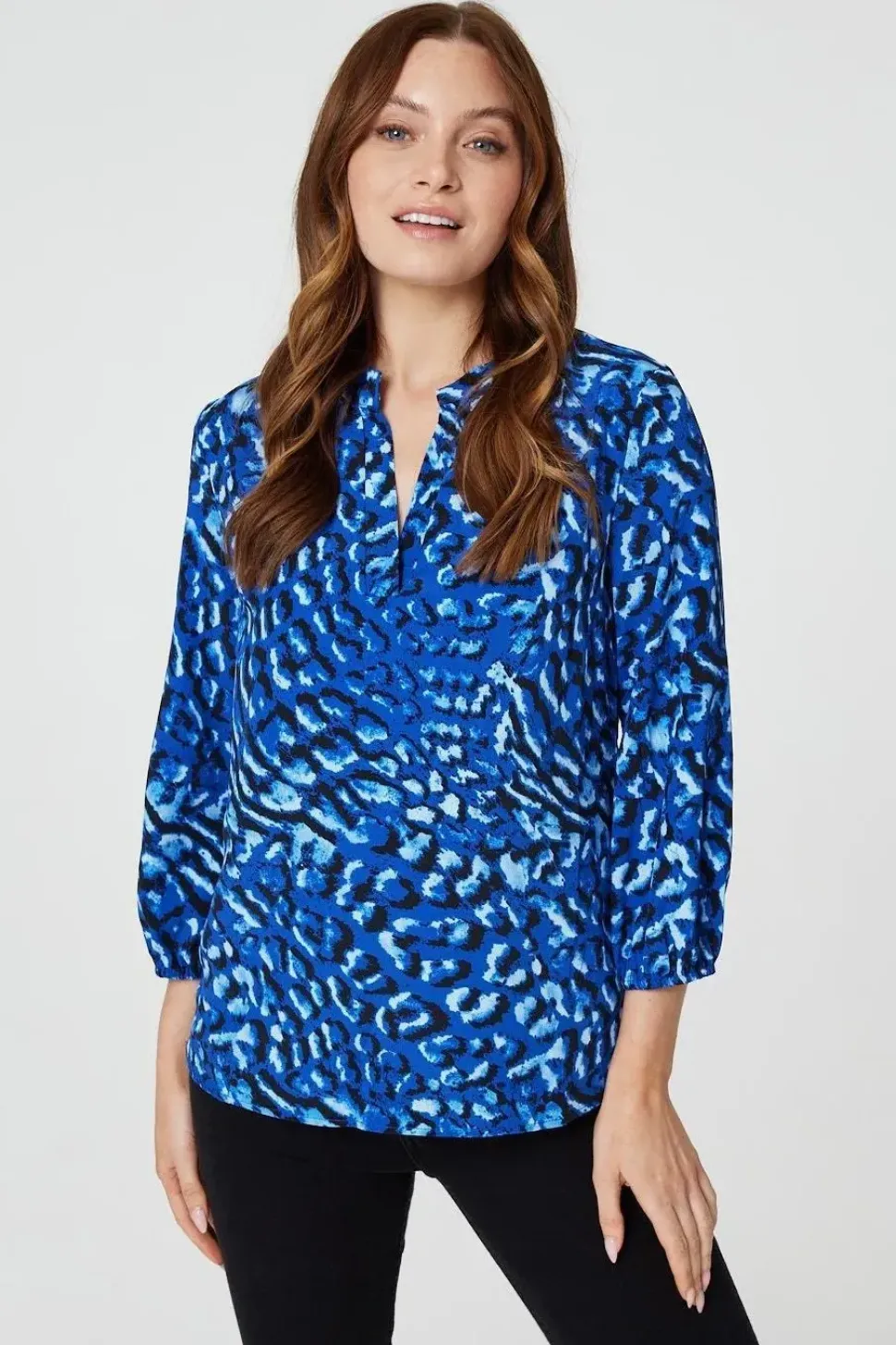 Animal Print Collarless Shirt Top
