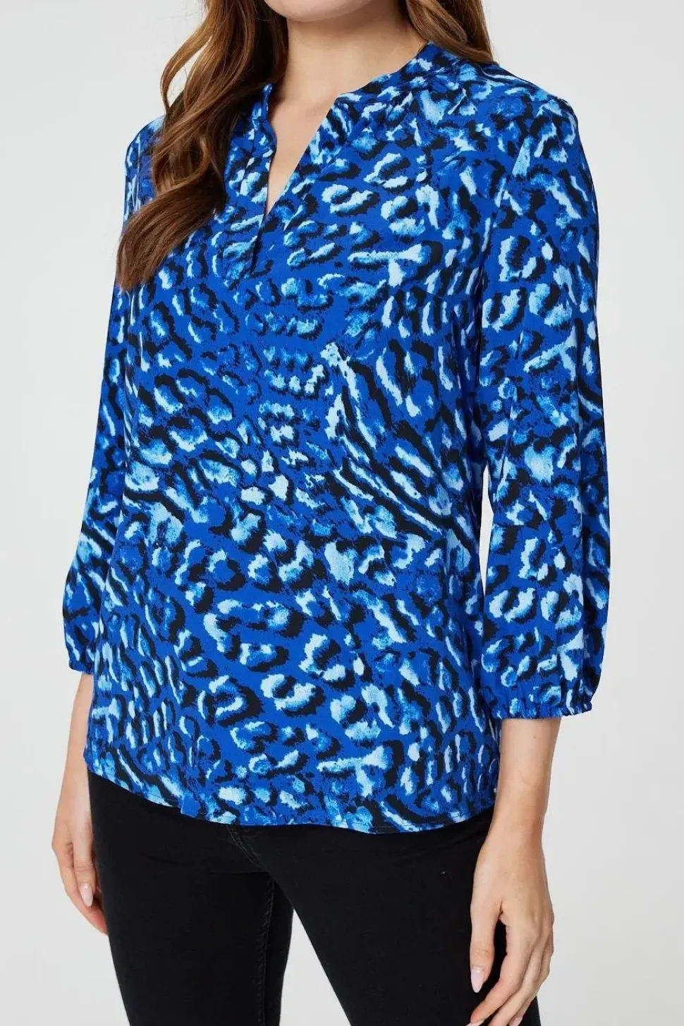 Animal Print Collarless Shirt Top