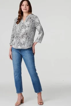 Animal Print Curve Hem Blouse