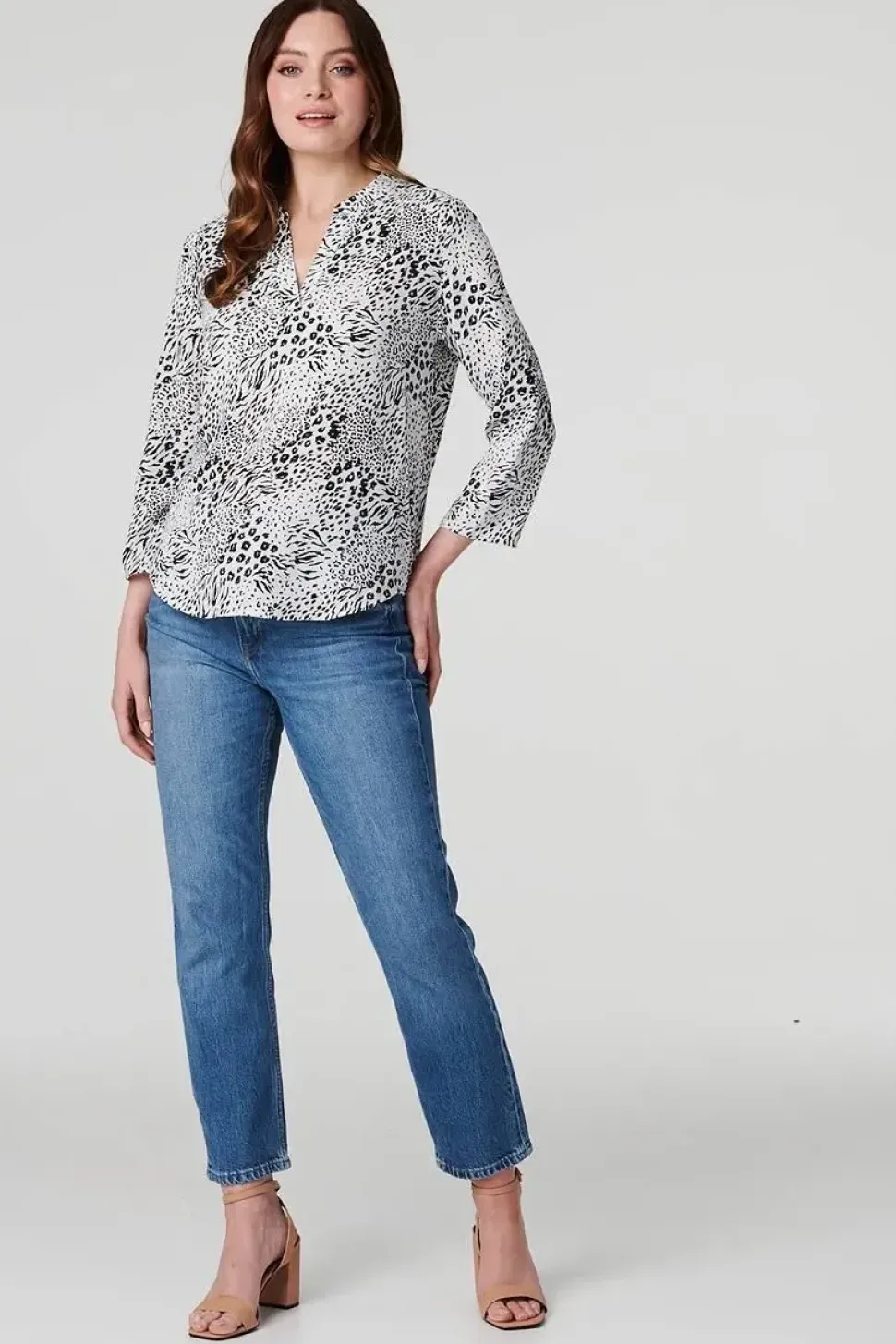 Animal Print Curve Hem Blouse