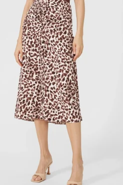 Animal Printed Ruched Front Midi Skirt