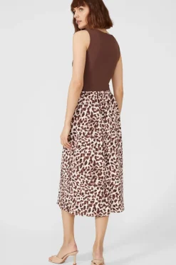 Animal Printed Ruched Front Midi Skirt