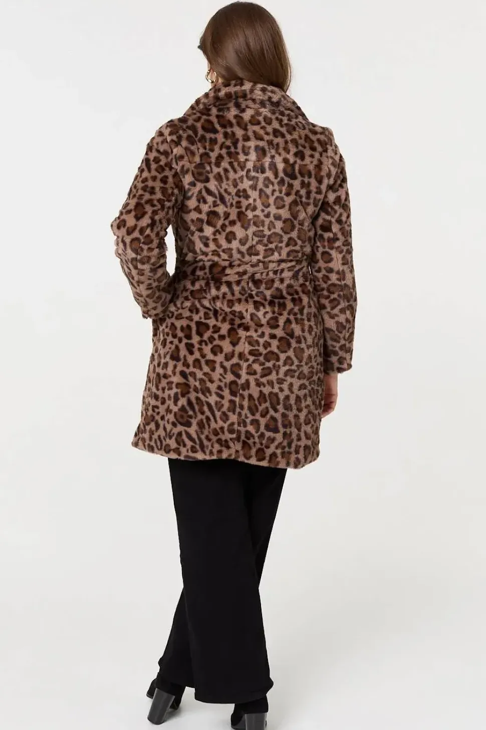 Animal Print Faux Fur Tie Waist Jacket