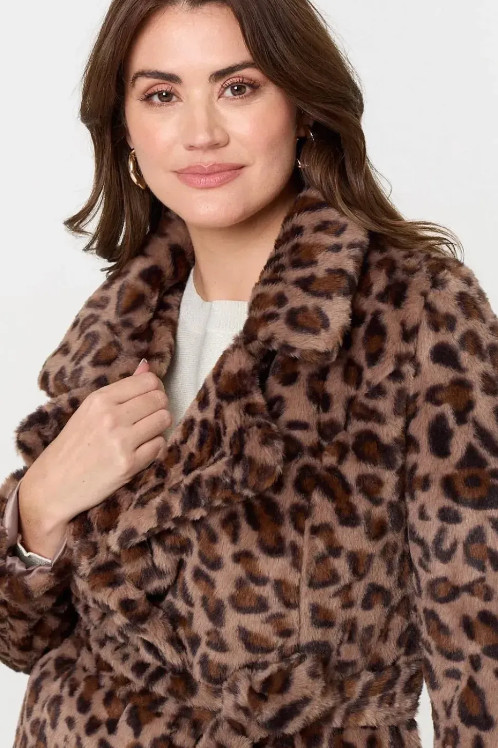 Animal Print Faux Fur Tie Waist Jacket