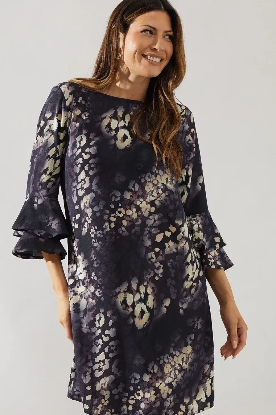 Animal Print Flute Sleeve Shift Dress
