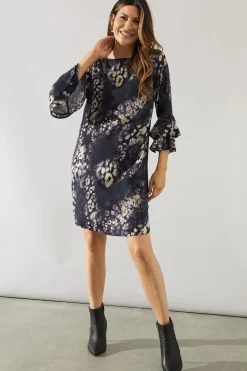 Animal Print Flute Sleeve Shift Dress