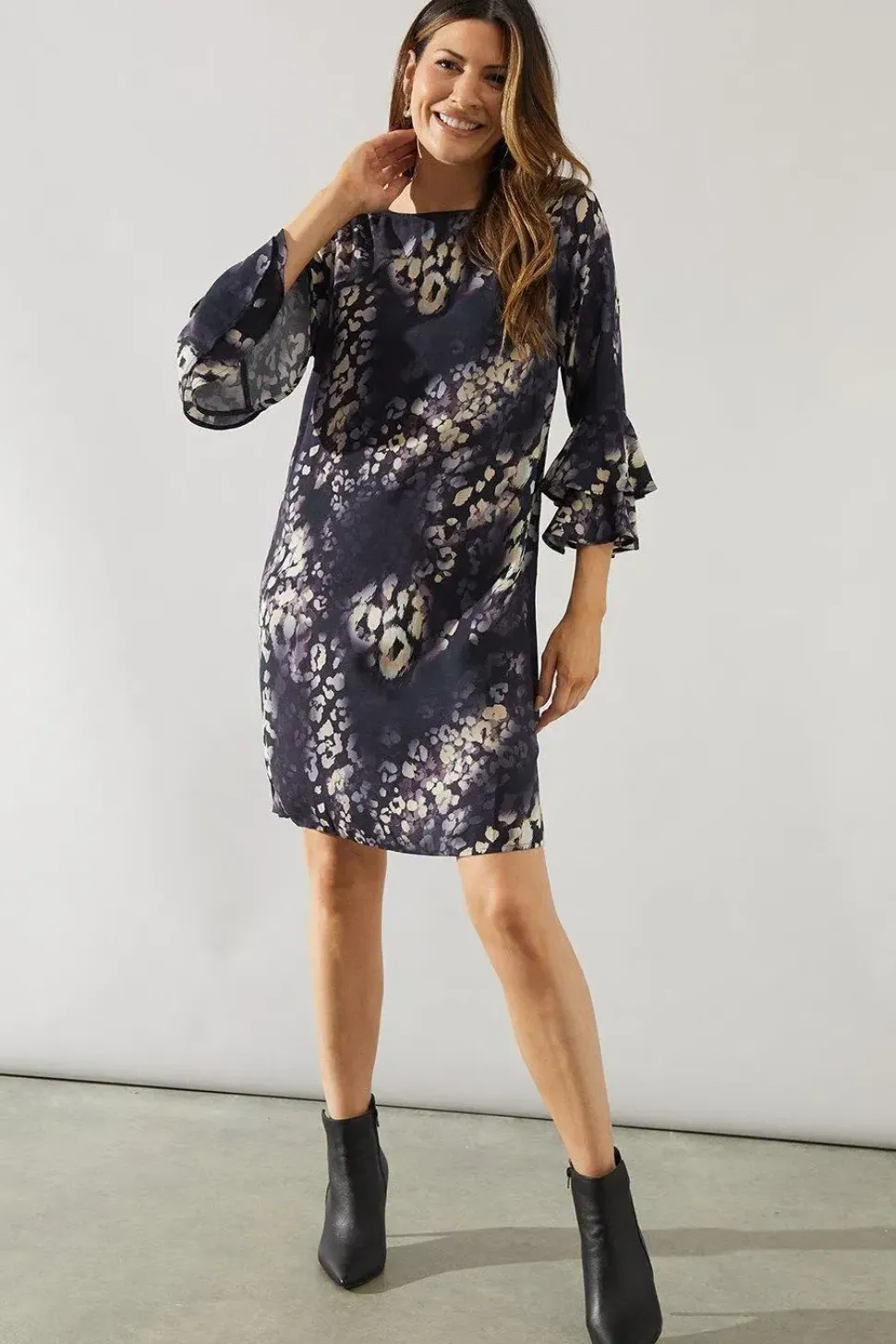 Animal Print Flute Sleeve Shift Dress