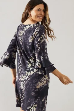 Animal Print Flute Sleeve Shift Dress