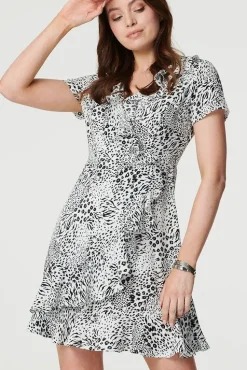 Animal Print Frilled Short Dress