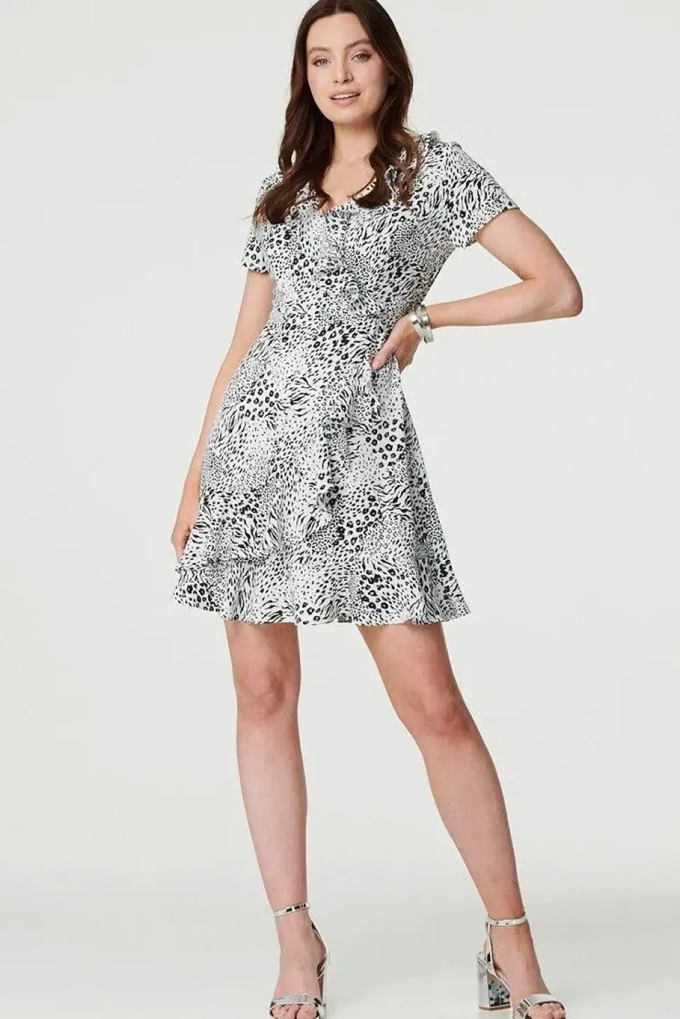 Animal Print Frilled Short Dress