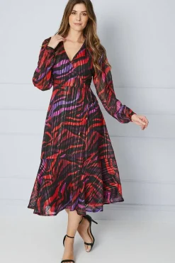 Animal Print Glitter Stripe Wrap Midi Dress