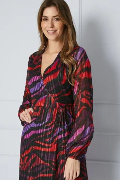 Animal Print Glitter Stripe Wrap Midi Dress