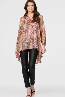 Animal Print High Low Semi Sheer Shirt