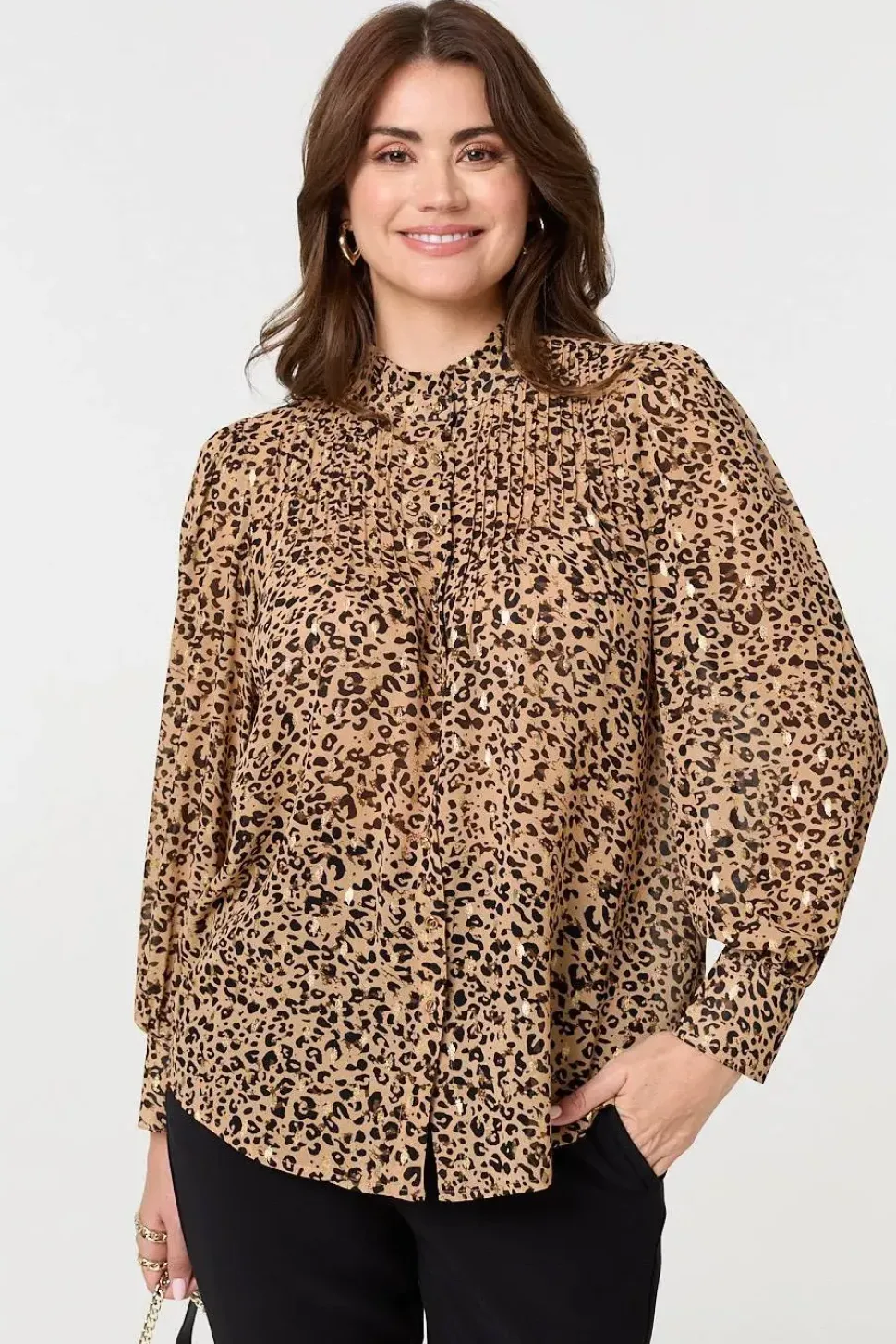 Animal Print High Neck Loose Fit Blouse