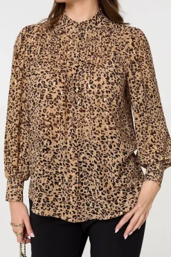 Animal Print High Neck Loose Fit Blouse