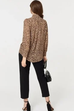 Animal Print High Neck Loose Fit Blouse