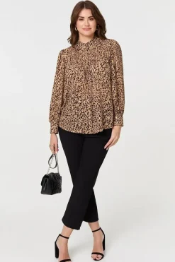 Animal Print High Neck Loose Fit Blouse