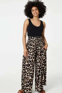 Animal Print High Waist Wide Leg Trousers