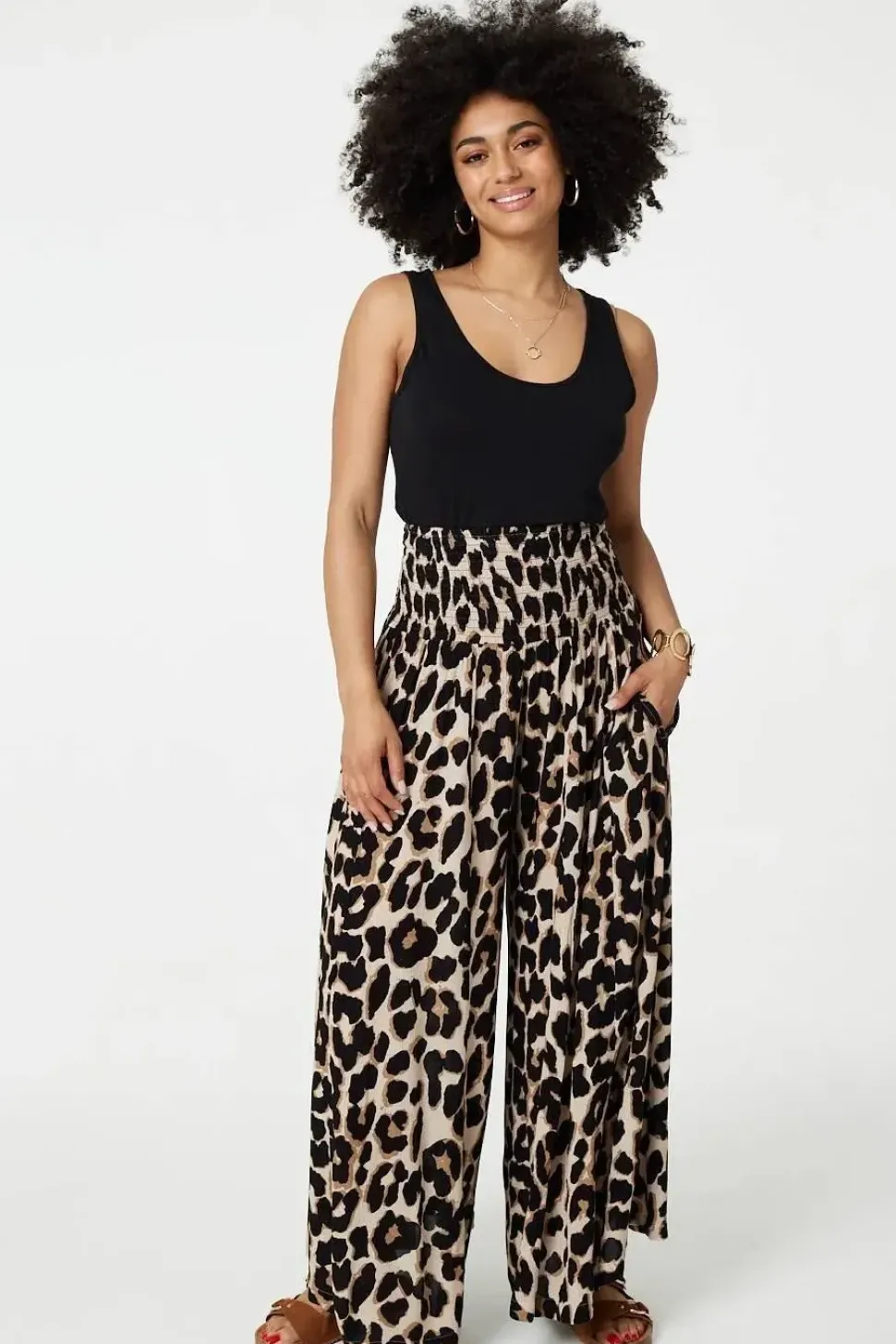 Animal Print High Waist Wide Leg Trousers