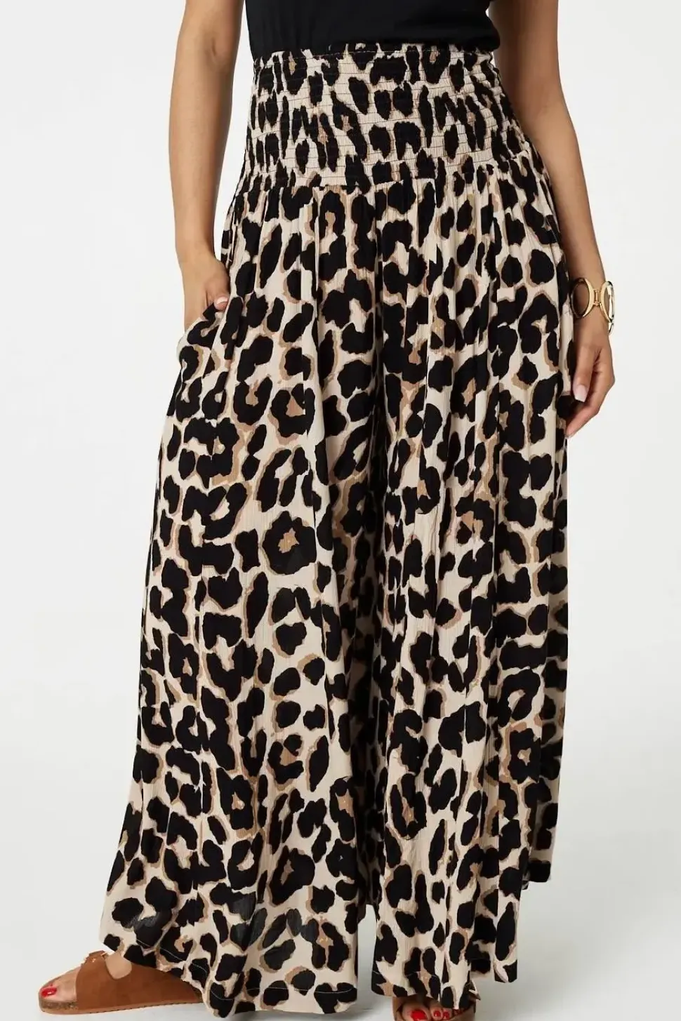 Animal Print High Waist Wide Leg Trousers