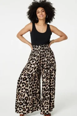 Animal Print High Waist Wide Leg Trousers