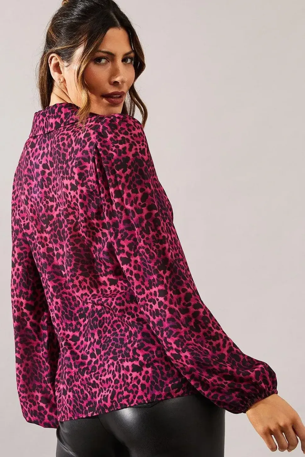 Animal Print Knot Detail Collared Blouse