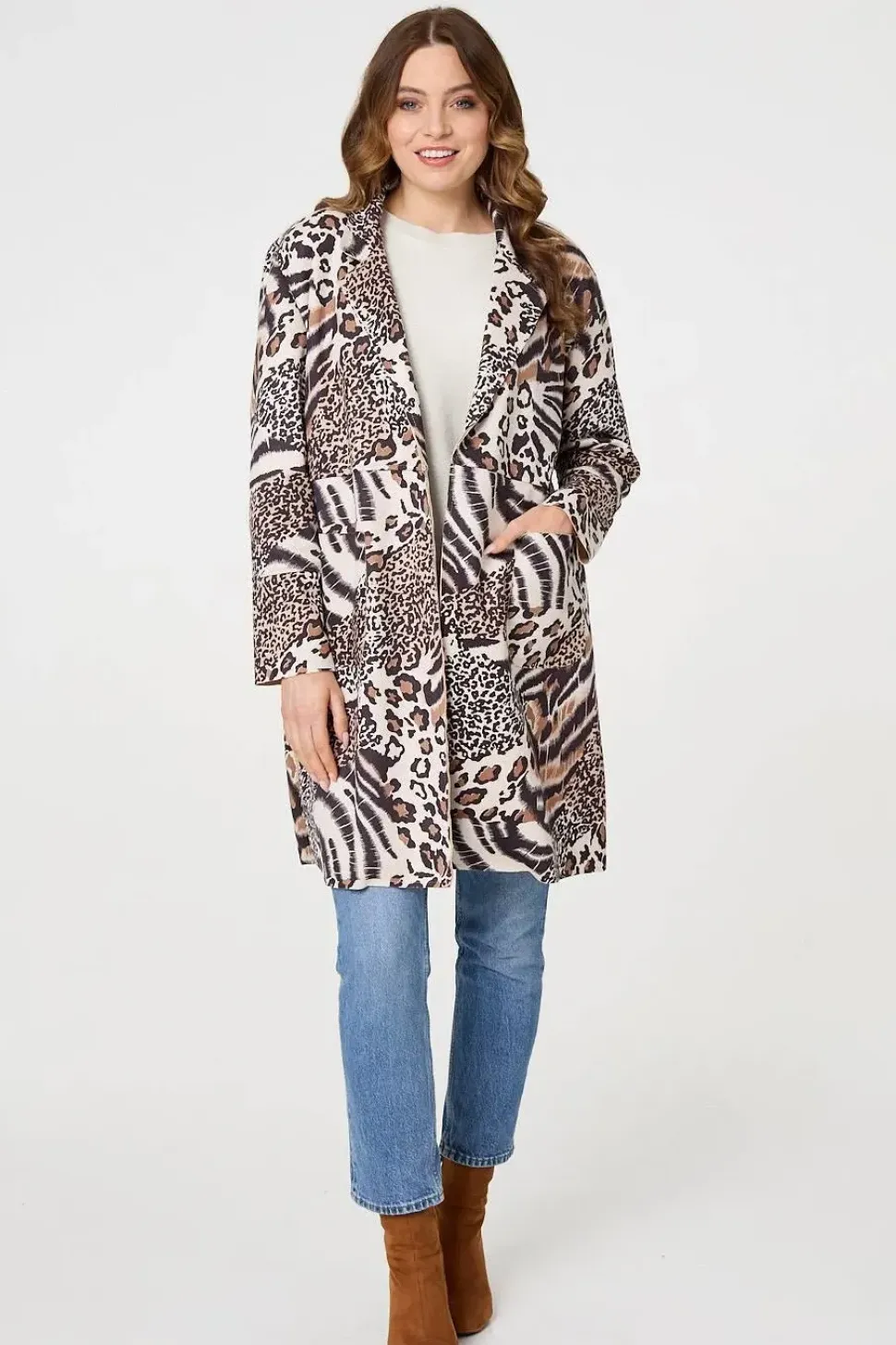 Animal Print Longline Blazer Coat